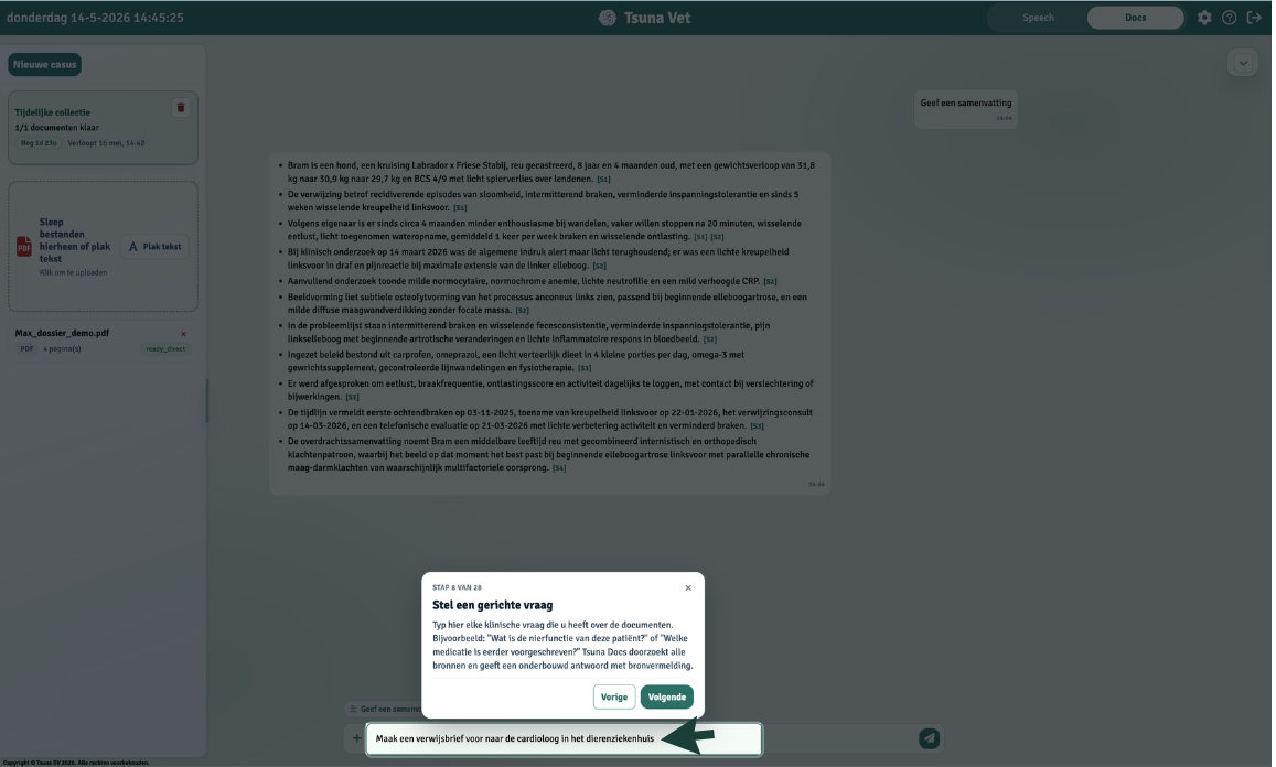 Vragen stellen aan medische documenten in Tsuna Docs